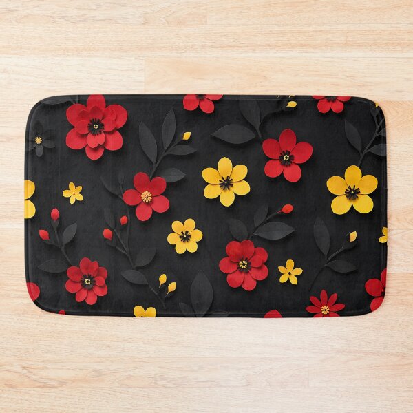 Item preview, Paper Cut Floral Pattern — Red Yellow Black Botanical Art designed and sold by Aureva Arts Shop.