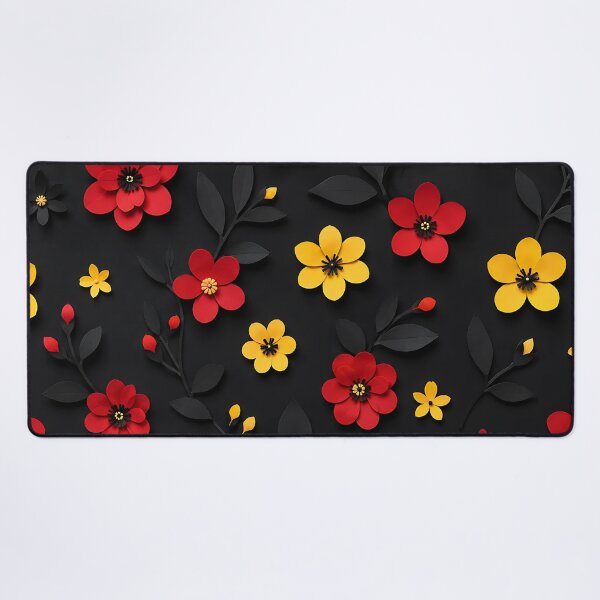 Item preview, Paper Cut Floral Pattern — Red Yellow Black Botanical Art designed and sold by Aureva Arts Shop.
