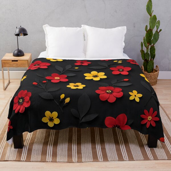Item preview, Paper Cut Floral Pattern — Red Yellow Black Botanical Art designed and sold by Aureva Arts Shop.
