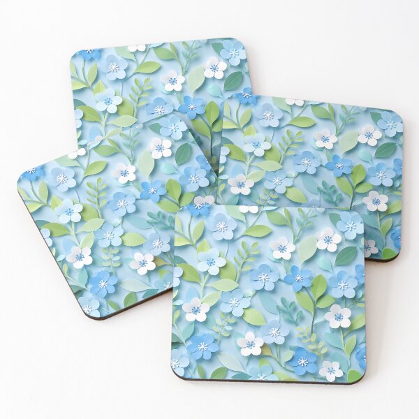 Item preview, Paper Cut Floral Pattern — Blue Green White Botanical Art designed and sold by Aureva Arts Shop.
