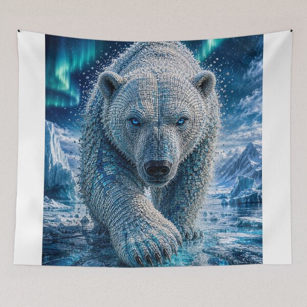 Item preview, Polar bear with blue eyes in 3D micro mosaic designed and sold by JcAbstractArt.
