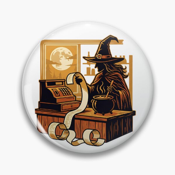 Item preview, Witch Cashier Halloween Woodcut Receipt Cauldron Retro funny cashier gift designed and sold by Lulustarfox.