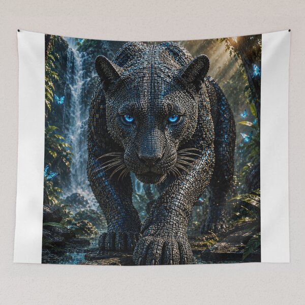 Item preview, Black panther with blue eyes in 3D micro mosaic designed and sold by JcAbstractArt.