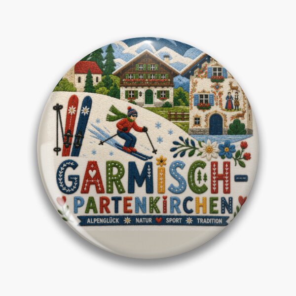 Item preview, Garmisch-Partenkirchen Germany Embroidered Travel Art | Zugspitze Alps Ski Resort Souvenir Illustration designed and sold by Witsprings.
