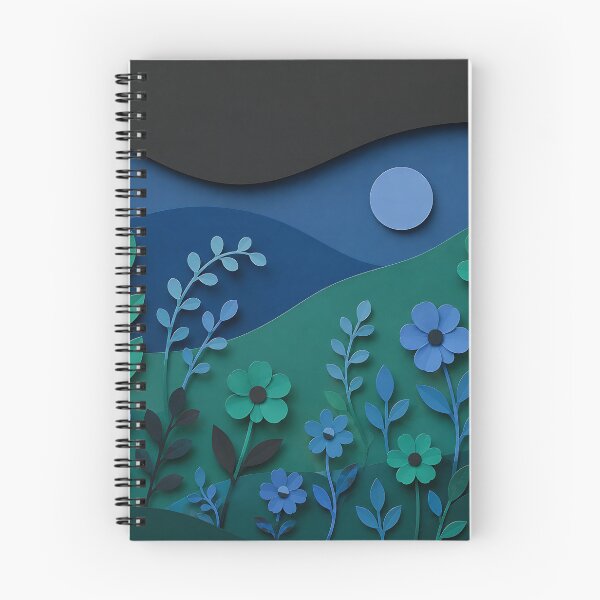 Item preview, Paper Cut Night Garden — Blue Green Moonlit Floral Landscape designed and sold by Aureva Arts Shop.