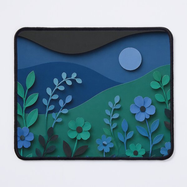 Item preview, Paper Cut Night Garden — Blue Green Moonlit Floral Landscape designed and sold by Aureva Arts Shop.