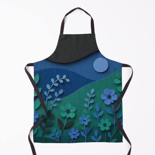 Item preview, Paper Cut Night Garden — Blue Green Moonlit Floral Landscape designed and sold by Aureva Arts Shop.