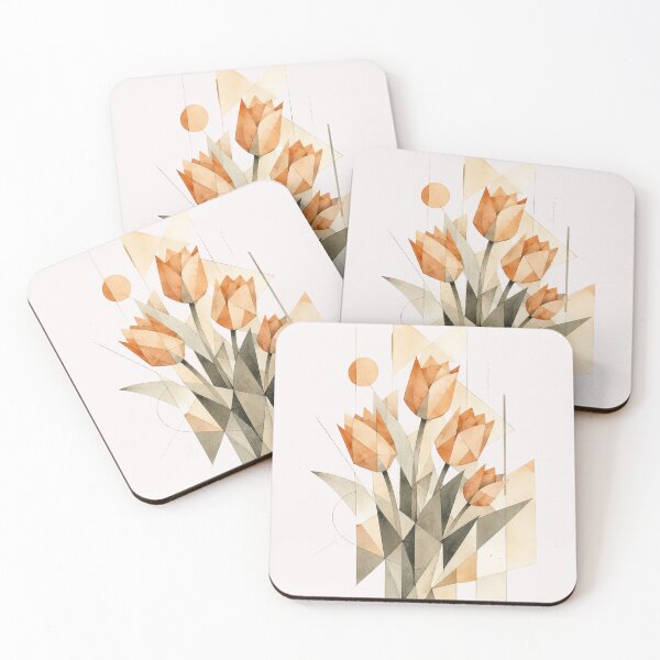 Item preview, Geometric Abstract Tulips in orange tones. A subtle floral composition. A delicate bouquet. designed and sold by NewtBoo.
