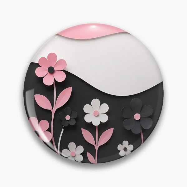Artikelvorschau, Paper-Cut-Blumenkunst — Rosa Schwarz Weiß Blumen Wanddeko entworfen und verkauft von Aureva Arts Shop.