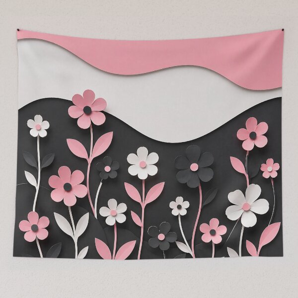 Item preview, Paper Cut Floral Art — Pink Black White Flower Wall Decor designed and sold by Aureva Arts Shop.