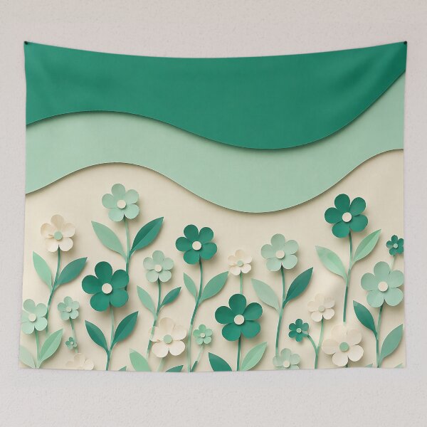 Item preview, Paper Cut Floral Art — Green Teal Cream Botanical Wall Decor designed and sold by Aureva Arts Shop.