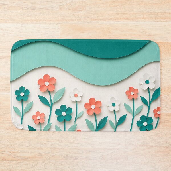 Item preview, Paper Cut Floral Scene — Teal Coral White Botanical Art designed and sold by Aureva Arts Shop.