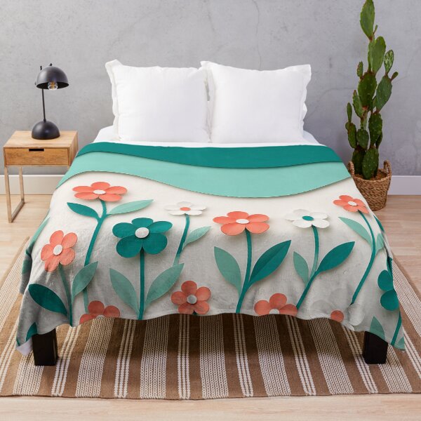 Item preview, Paper Cut Floral Scene — Teal Coral White Botanical Art designed and sold by Aureva Arts Shop.