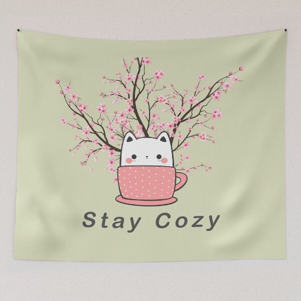 Item preview, Stay-Cozy – Cute Cat in a Teacup with Cherry Blossoms designed and sold by badrobcheb1.