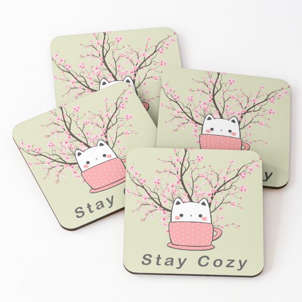 Item preview, Stay-Cozy – Cute Cat in a Teacup with Cherry Blossoms designed and sold by badrobcheb1.