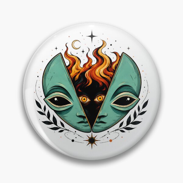 Item preview,  Mystical Alien Mask Fire Illustration: Esoteric Cosmic Portrait designed and sold by DrawHandArt.