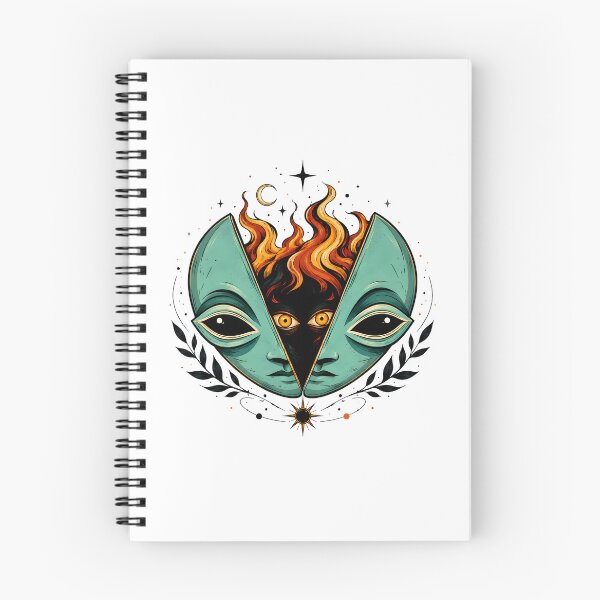 Item preview,  Mystical Alien Mask Fire Illustration: Esoteric Cosmic Portrait designed and sold by DrawHandArt.