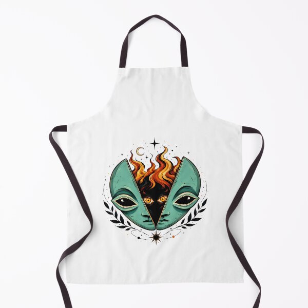 Item preview,  Mystical Alien Mask Fire Illustration: Esoteric Cosmic Portrait designed and sold by DrawHandArt.