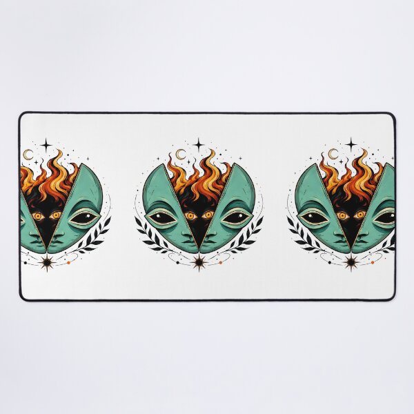 Item preview, Mystical Alien Mask Fire Illustration: Esoteric Cosmic Portrait designed and sold by DrawHandArt.