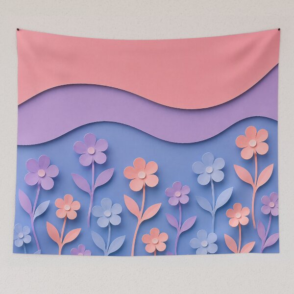 Item preview, Paper Cut Floral Art — Pastel Coral Purple Blue Wall Decor designed and sold by Aureva Arts Shop.