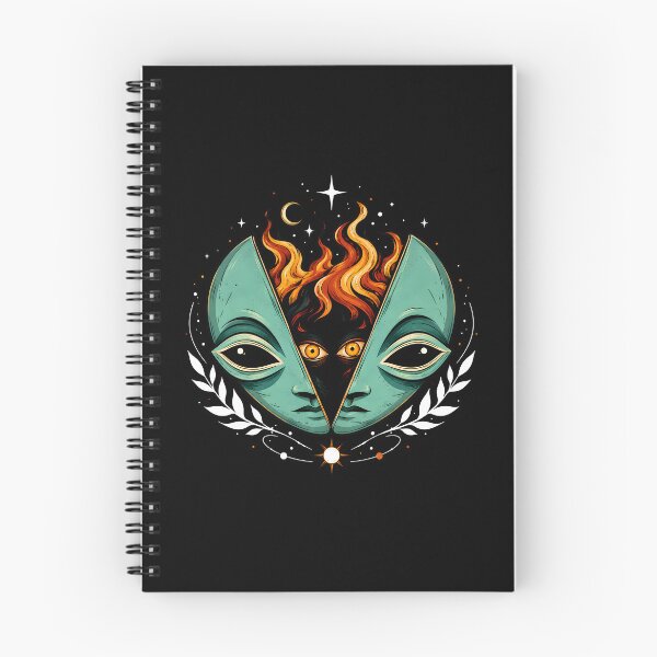 Item preview, Mystical Alien Mask Fire Illustration: Esoteric Cosmic Portrait designed and sold by DrawHandArt.