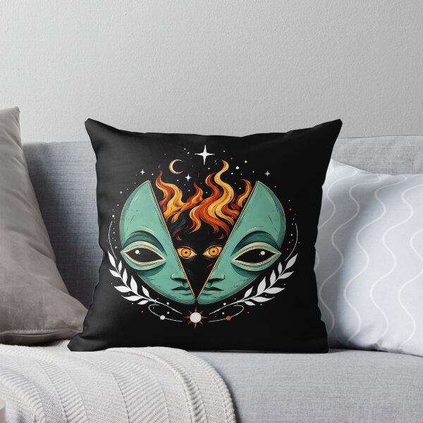 Item preview, Mystical Alien Mask Fire Illustration: Esoteric Cosmic Portrait designed and sold by DrawHandArt.