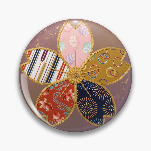 Item preview, Matsuri — Japanese Cherry Blossom Crest Art Print | Cotton Candy & Goldfish Festival Pattern designed and sold by KimonoKotoba.