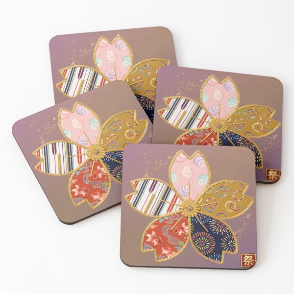 Item preview, Matsuri — Japanese Cherry Blossom Crest Art Print | Cotton Candy & Goldfish Festival Pattern designed and sold by KimonoKotoba.