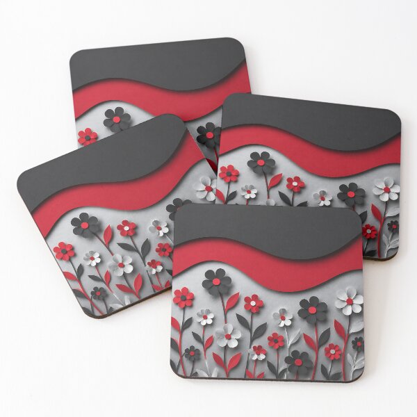 Item preview, Paper Cut Floral Scene — Red Black Silver Botanical Art designed and sold by Aureva Arts Shop.