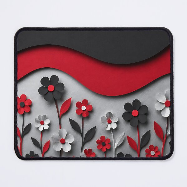 Item preview, Paper Cut Floral Scene — Red Black Silver Botanical Art designed and sold by Aureva Arts Shop.