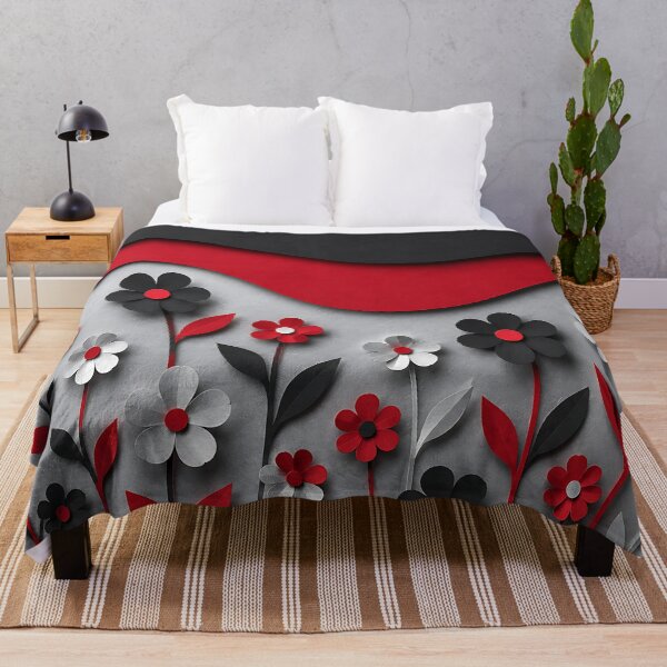 Item preview, Paper Cut Floral Scene — Red Black Silver Botanical Art designed and sold by Aureva Arts Shop.