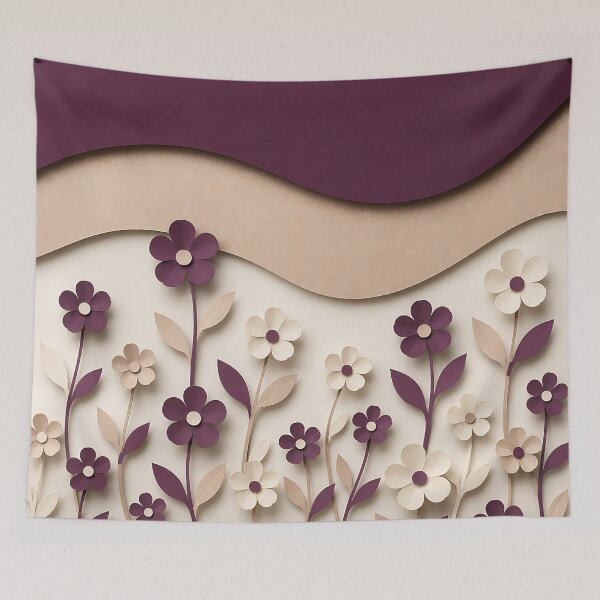 Item preview, Paper Cut Floral Art — Plum Beige Cream Botanical Wall Decor designed and sold by Aureva Arts Shop.