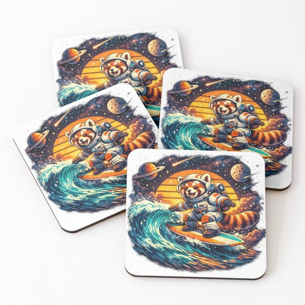 Item preview, Retro Red Panda Astronaut Surfing Space designed and sold by Mosslume Studio.