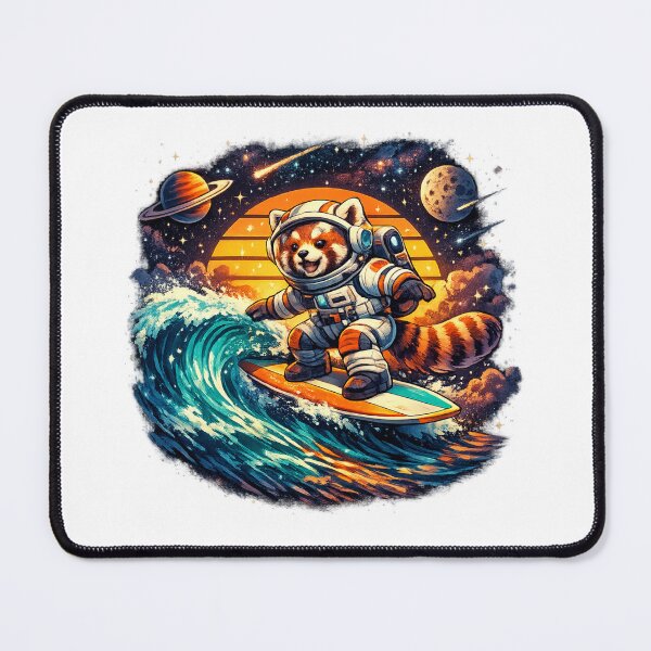 Item preview, Retro Red Panda Astronaut Surfing Space designed and sold by Mosslume Studio.