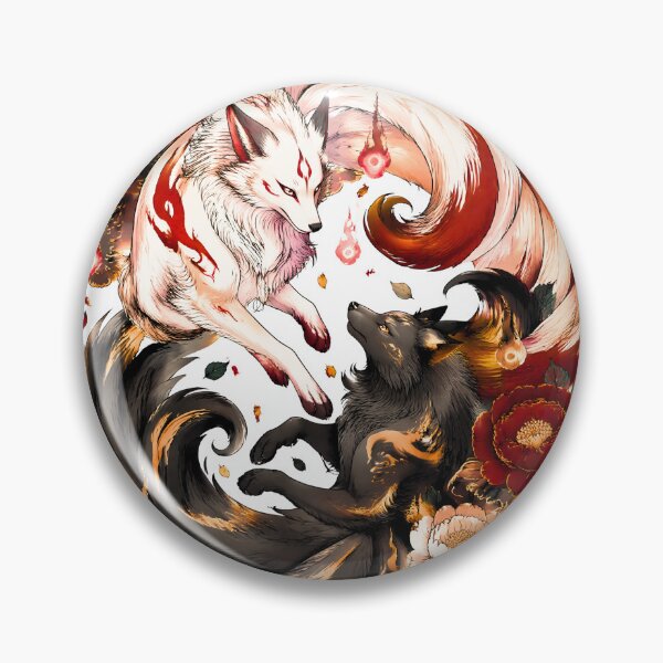 Item preview, Twin Kitsune Fox Spirits | White & Black Japanese Mythology Art designed and sold by kaxymax.