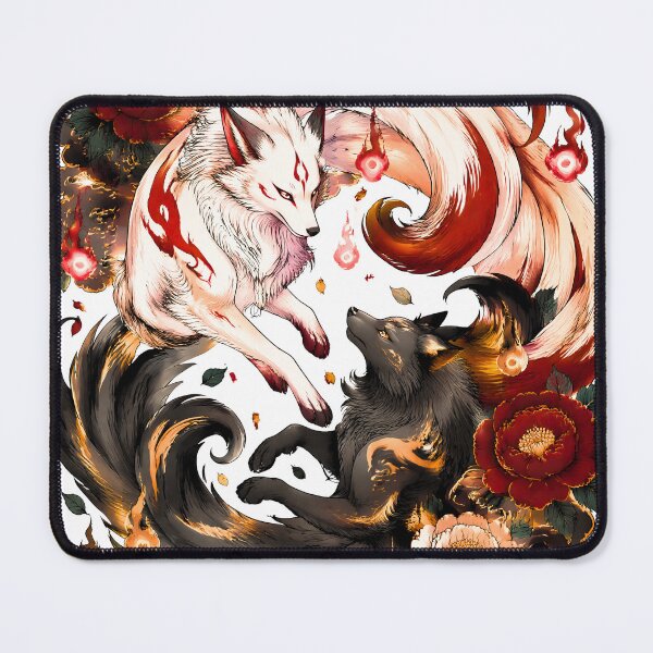 Item preview, Twin Kitsune Fox Spirits | White & Black Japanese Mythology Art designed and sold by kaxymax.