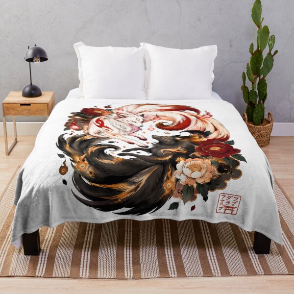 Item preview, Twin Kitsune Fox Spirits | White & Black Japanese Mythology Art designed and sold by kaxymax.