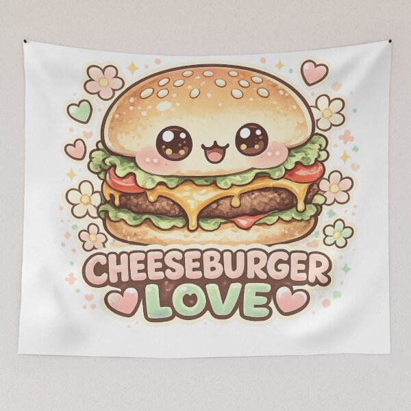 Item preview, Cute Cheeseburger Love: Kawaii Adorable Food Art Character Hearts Design designed and sold by irfanshikh.