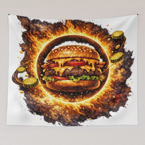 Item preview, Explosive Fire Burger: Dark Intense Flaming Cheeseburger Spicy Dramatic Art designed and sold by irfanshikh.