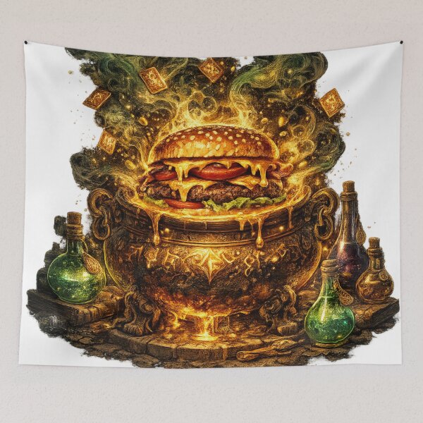 Item preview, Alchemist Burger Cauldron: Magical Gold Potion Fantasy Mystical Food Art designed and sold by irfanshikh.