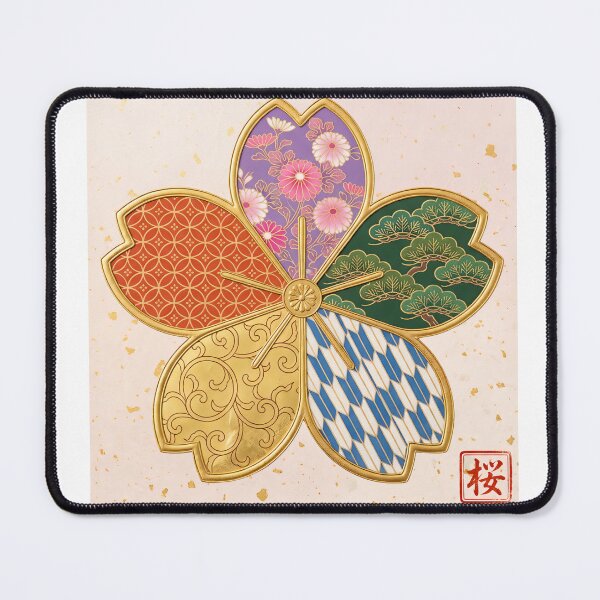 Item preview, Sakura — Japanese Cherry Blossom Crest Art Print | Chrysanthemum & Arrow Feather Kamon Pattern designed and sold by KimonoKotoba.