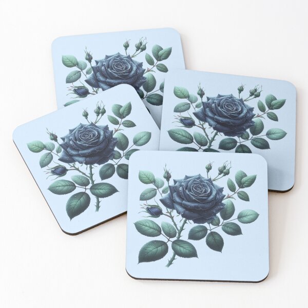 Item preview, Dark Blue Rose with Leaves and Buds Floral Illustration designed and sold by SweetLilith.