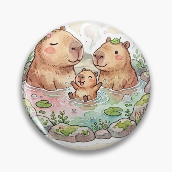 Item preview, Cute Capybara Family Onsen Hot Spring Kawaii Watercolor  designed and sold by Arobinoz.