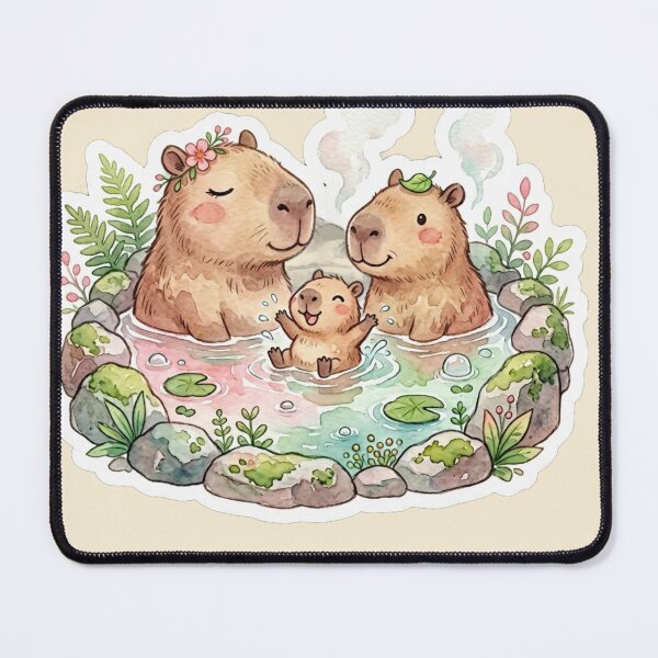 Item preview, Cute Capybara Family Onsen Hot Spring Kawaii Watercolor  designed and sold by Arobinoz.