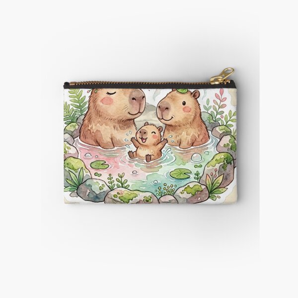 Item preview, Cute Capybara Family Onsen Hot Spring Kawaii Watercolor  designed and sold by Arobinoz.