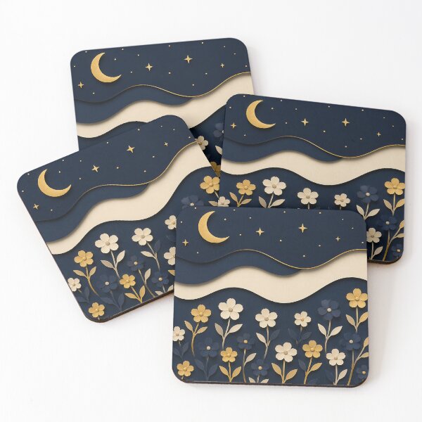 Item preview, Paper Cut Moonlit Garden — Navy Blue Gold Celestial Floral Art designed and sold by Aureva Arts Shop.