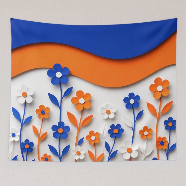 Item preview, Paper Cut Floral Art — Blue Orange White Flower Wall Decor designed and sold by Aureva Arts Shop.