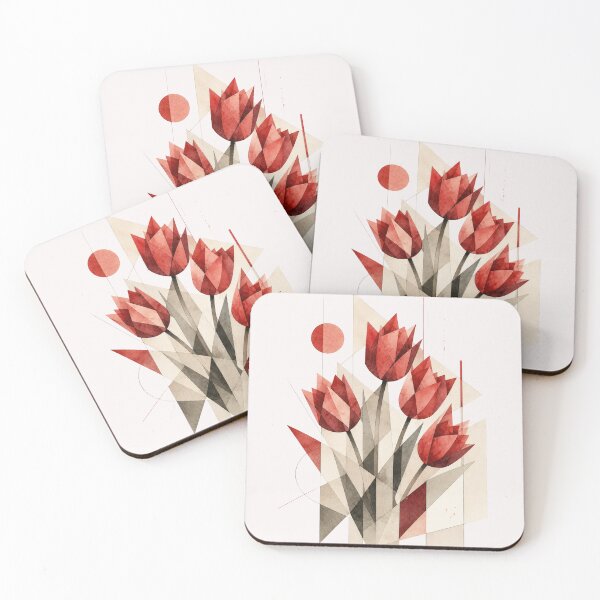 Item preview, Geometric Abstract Tulips in red tones. A subtle floral composition. A delicate bouquet. designed and sold by NewtBoo.