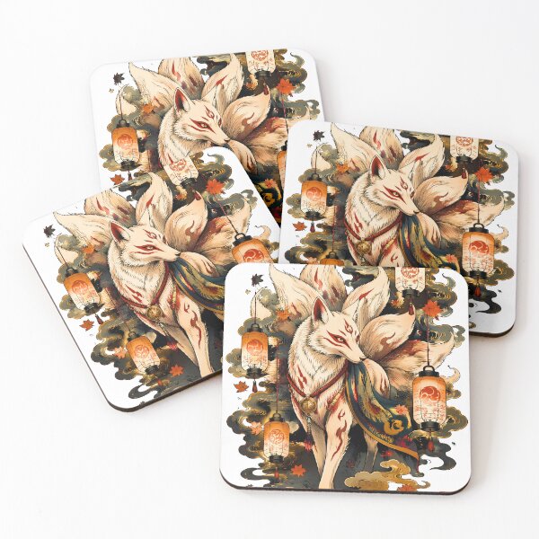 Item preview, White Kitsune with Japanese Lanterns | Fox Spirit Mythology Art designed and sold by kaxymax.