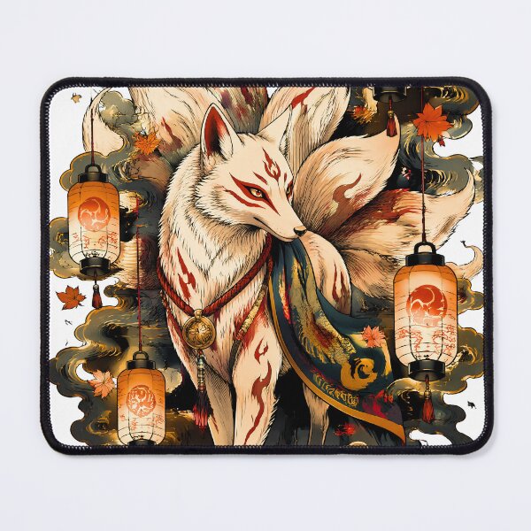 Item preview, White Kitsune with Japanese Lanterns | Fox Spirit Mythology Art designed and sold by kaxymax.